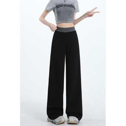 High Waist Contrast Trim Wide Leg Sweatpants (Various Designs)