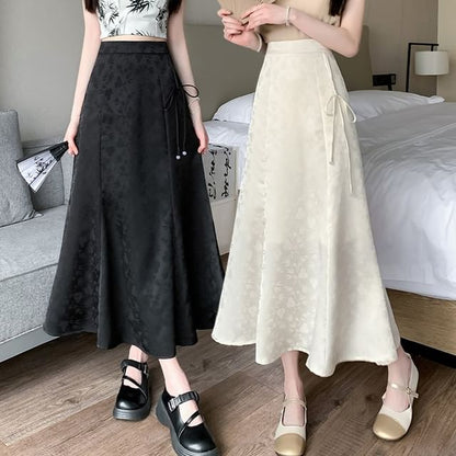 High Waist Floral Maxi A-Line Skirt