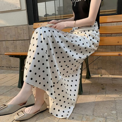 High Rise Dotted Maxi A-Line Skirt