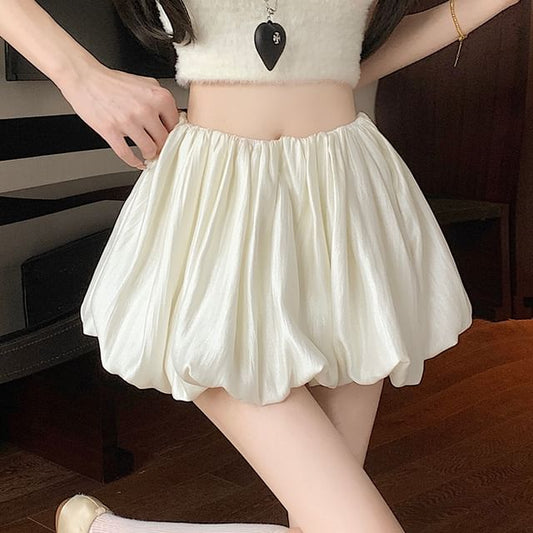 High Waist Plain Ruched Mini A-Line Skirt