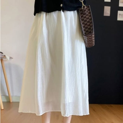High Rise Plain Midi A-Line Skirt