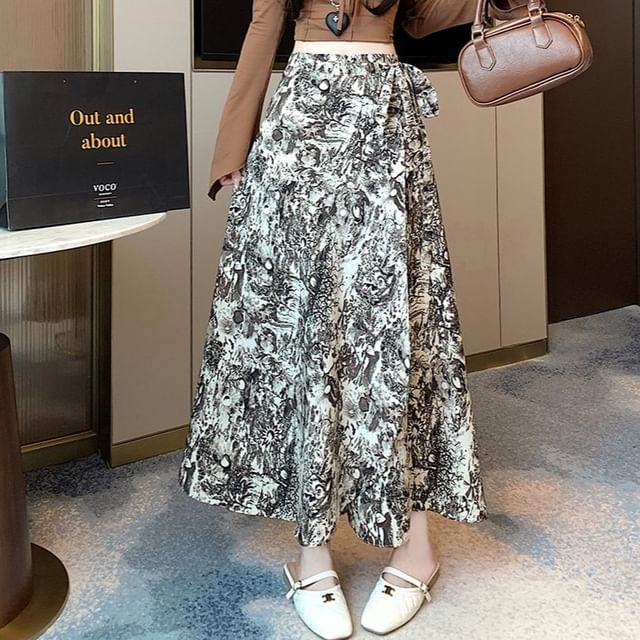 High Waist Patterned Maxi A-Line Skirt