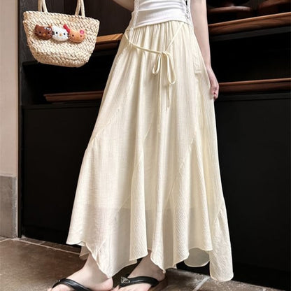 High Waist Plain Asymmetrical Maxi A-Line Skirt