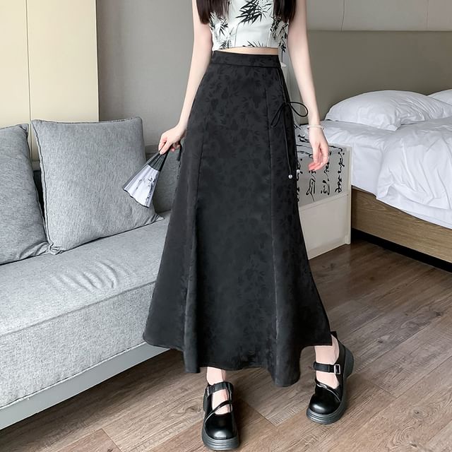 High Waist Floral Maxi A-Line Skirt