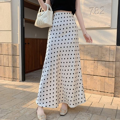 High Rise Dotted Maxi A-Line Skirt