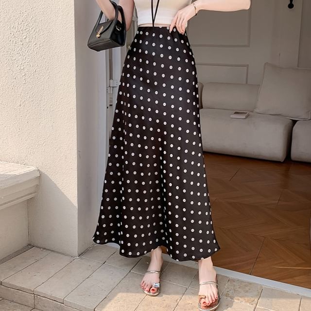High Rise Dotted Maxi A-Line Skirt