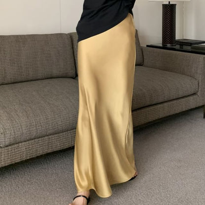 High Rise Plain Maxi H-Line Skirt