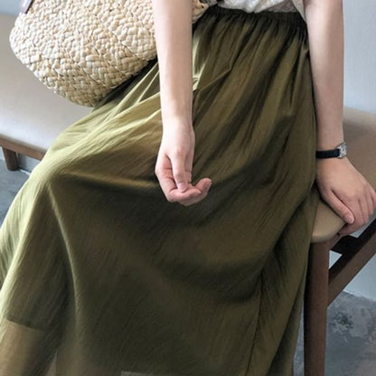 High Rise Plain Midi A-Line Skirt