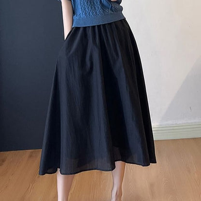 High Rise Plain Midi A-Line Skirt