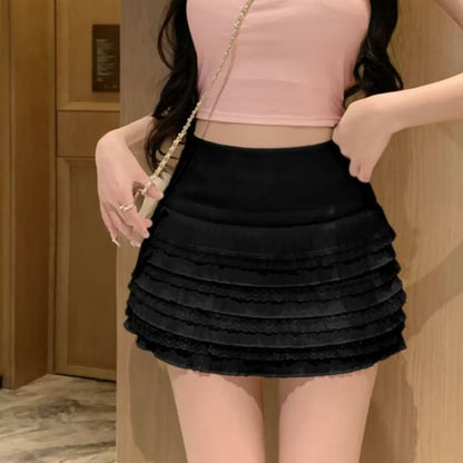 High Rise Plain Lace Trim Mini Pencil Skirt