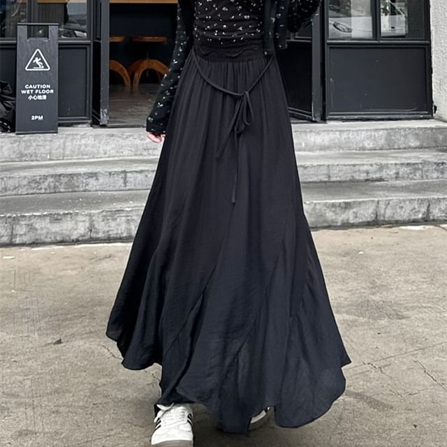 High Waist Plain Asymmetrical Maxi A-Line Skirt