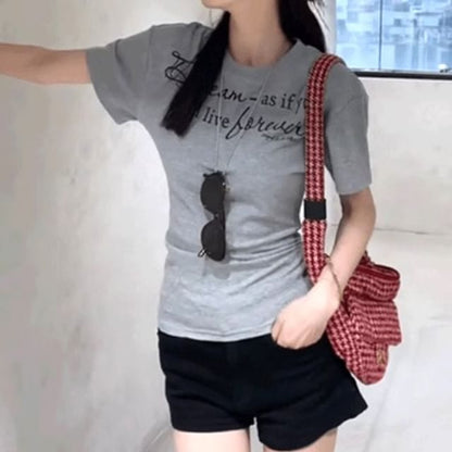 Short-Sleeve Crew Neck Lettering Slim Fit T-Shirt