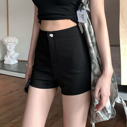 Mock Two-Piece Short-Sleeve V-Neck Plain Lace Trim Slim Fit Tee / High Waist Shorts