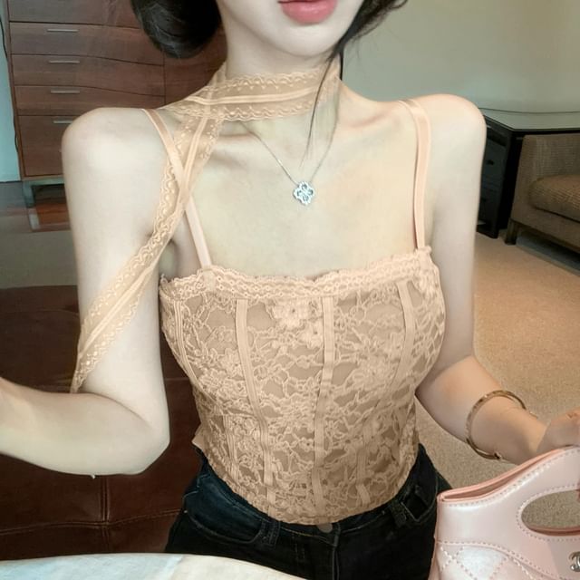 Floral Lace Padded Crop Cami Top