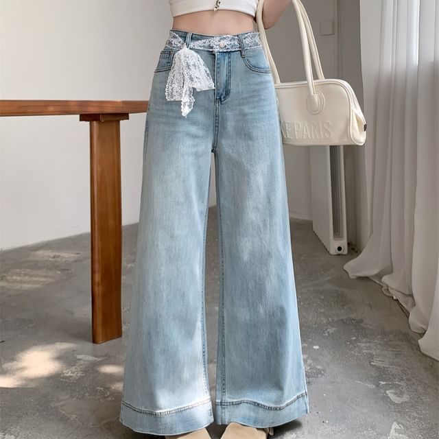 High Waist Washed Wide Leg Jeans