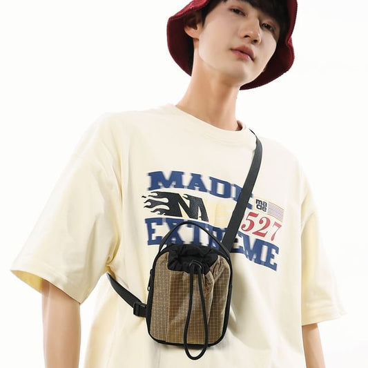 Nylon Drawstring Plaid Crossbody Bag Phone Mobile