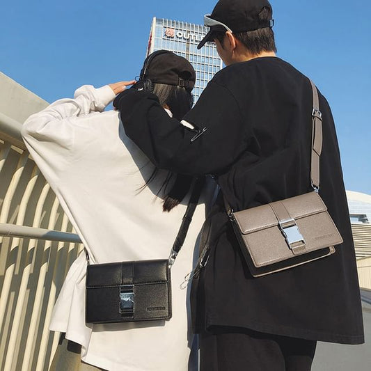 Leather Crossbody Faux Bag Flap Buckled Plain