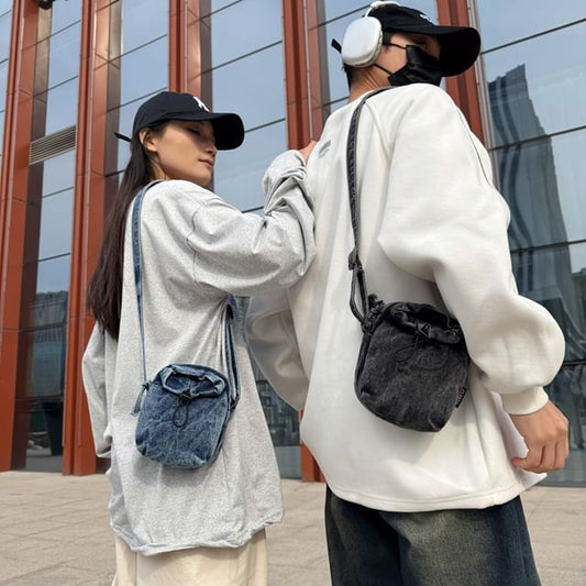 Mobile Denim Crossbody Phone Bag Drawstring