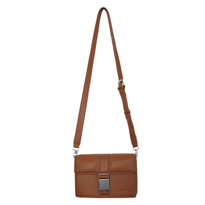 Leather Crossbody Faux Bag Flap Buckled Plain