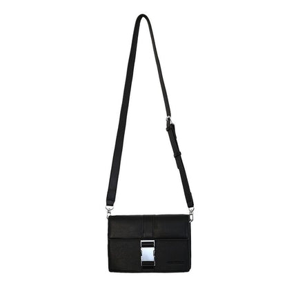 Leather Crossbody Faux Bag Flap Buckled Plain
