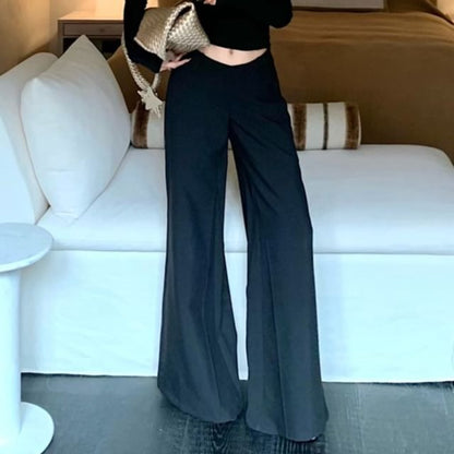 Long-Sleeve Off-Shoulder Plain Studded Cropped T-Shirt / Low Rise Flared Pants