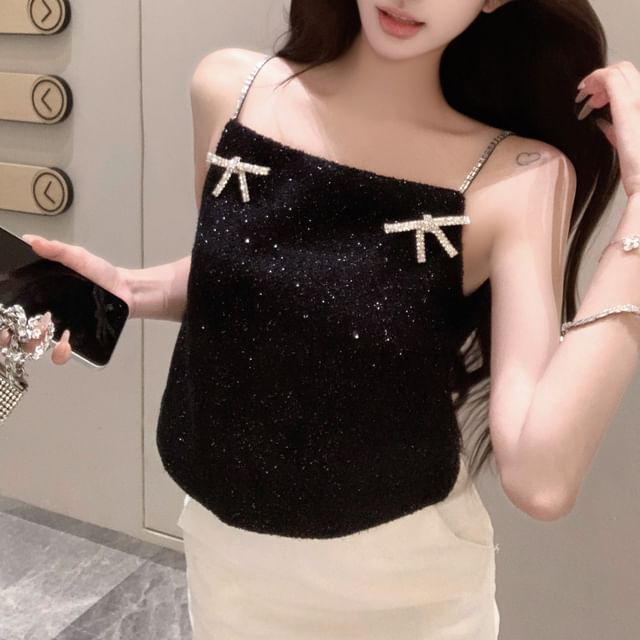 Glitter Bow Rhinestone Cami Top