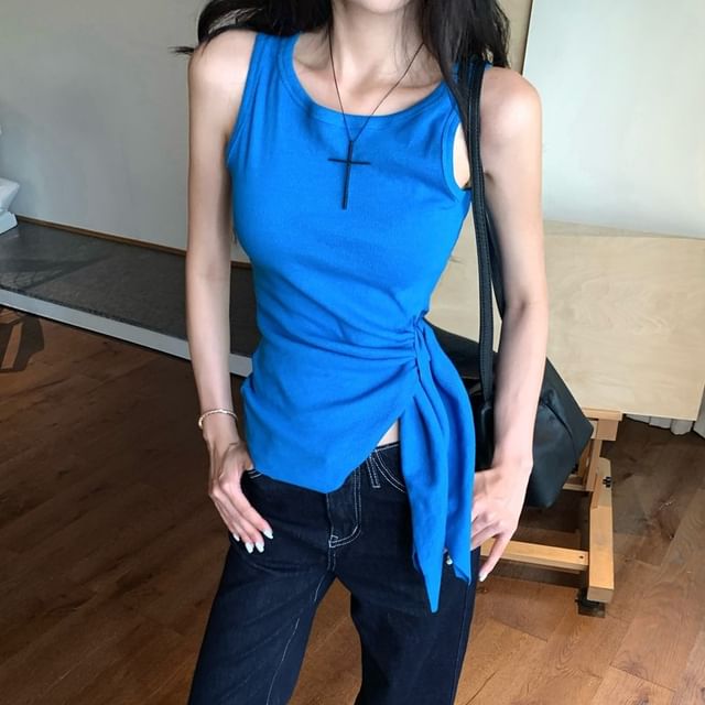 Crew Neck Plain Tie-Up Tank Top