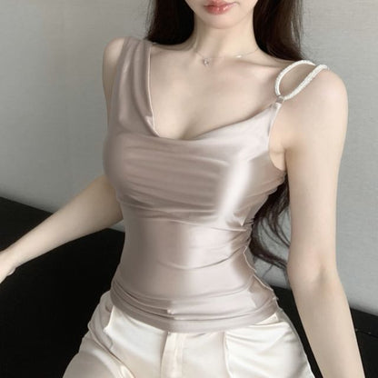 Cowl Neck Plain Asymmetrical Camisole Top