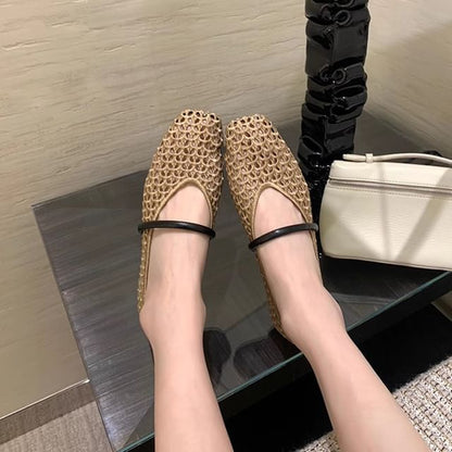 Square Toe Plain Woven Flats