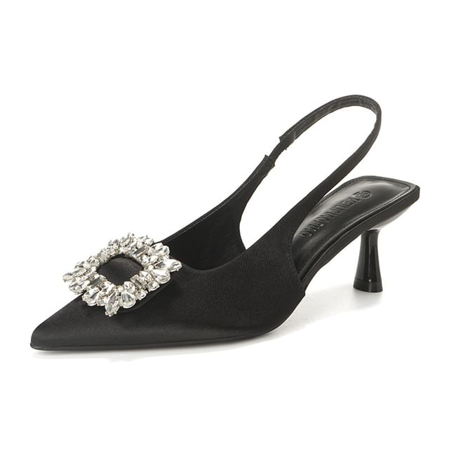High Heel Plain Rhinestone Pointy Slingback Sandals