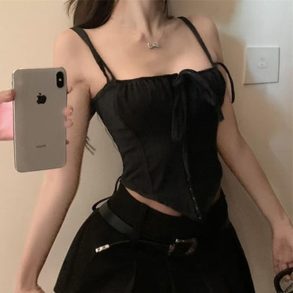 Plain Tie Front Hook And Eye Cami Top