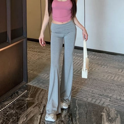 Plain Rhinestone Padded Camisole Top / Mid Rise Plain Flared Pants