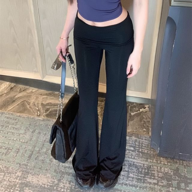 Plain Rhinestone Padded Camisole Top / Mid Rise Plain Flared Pants