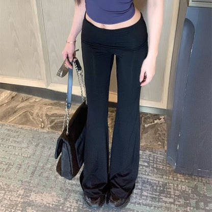 Plain Rhinestone Padded Camisole Top / Mid Rise Plain Flared Pants