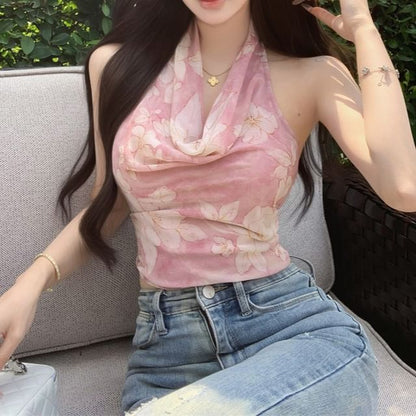 Halter Cowl Neck Striped Top