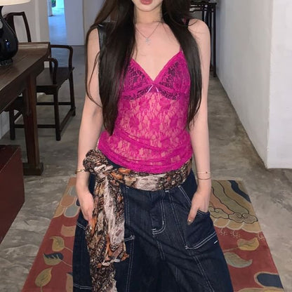 V-Neck Plain Bow Lace Camisole Top