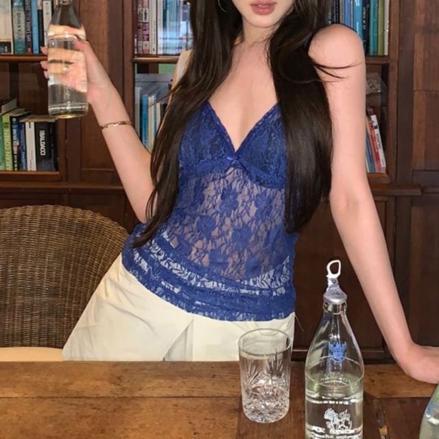 V-Neck Plain Bow Lace Camisole Top