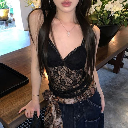 V-Neck Plain Bow Lace Camisole Top