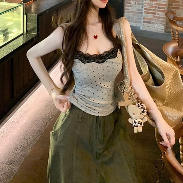 Dotted Panel Lace Camisole Top