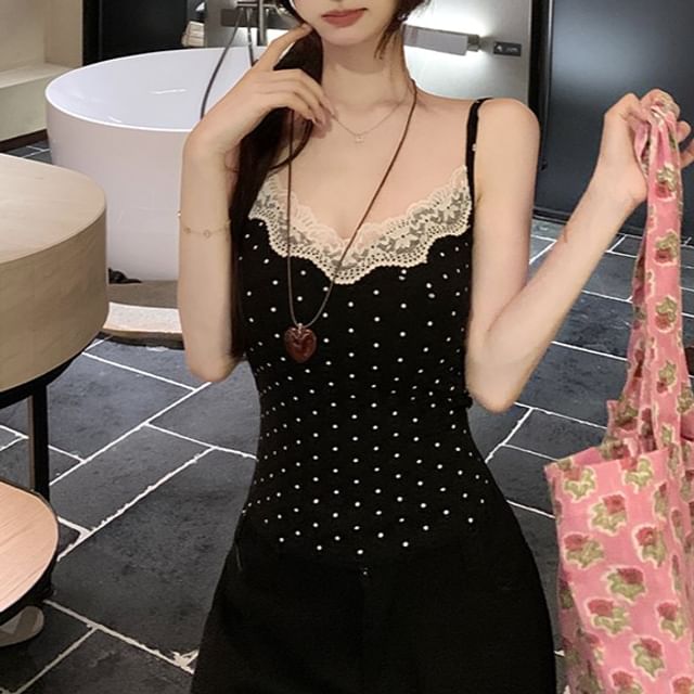 Dotted Panel Lace Camisole Top