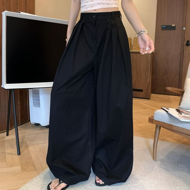 Halter Plain Lace Top / High Waist Plain Wide Leg Pants