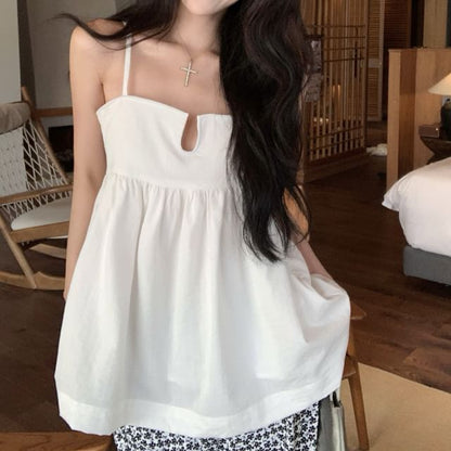 Notch Neck Plain Camisole Top / High Waist Floral Print Wide Leg Pants