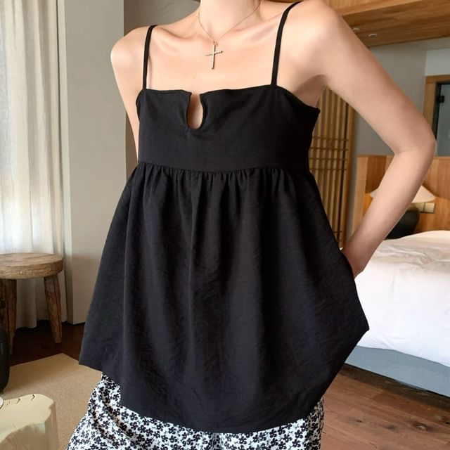 Notch Neck Plain Camisole Top / High Waist Floral Print Wide Leg Pants