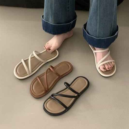 Faux Leather Flat Sandals