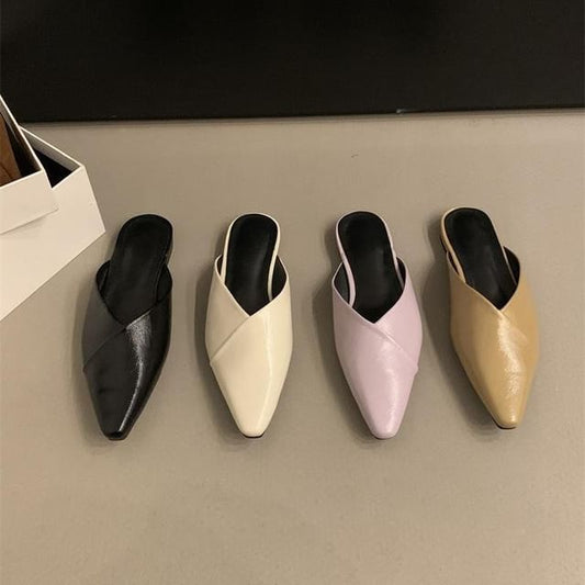 Faux Leather Pointed Mules