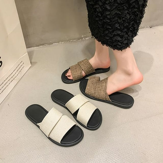 Canvas Strap Slide Sandals