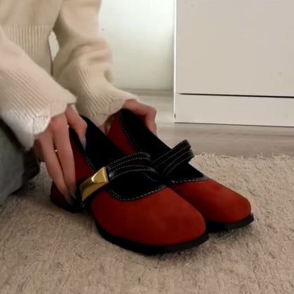 Block Heel Metallic Buckle Mary Jane Shoes