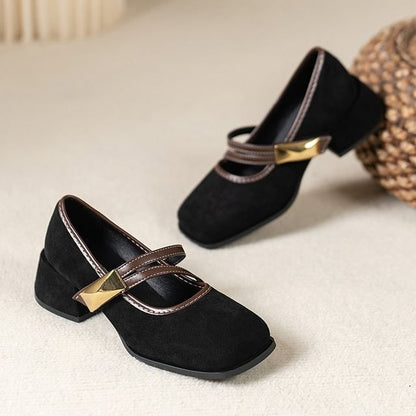 Block Heel Metallic Buckle Mary Jane Shoes