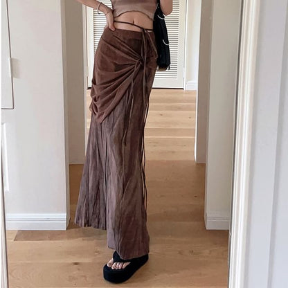 Short Sleeve V-Neck Butterfly Print Crop Tee / Mid Waist Tie-Up Maxi Pencil Skirt