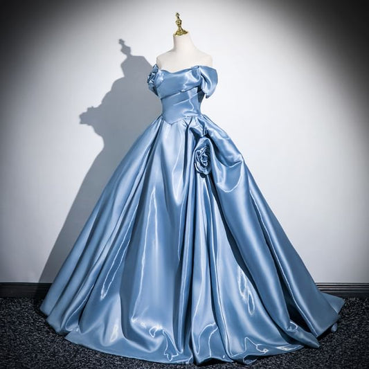 Short-Sleeve Off-Shoulder Plain Floral Accent Ball Gown